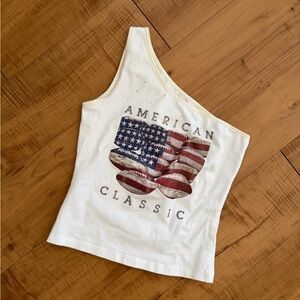 Vintage One-Shoulder American Classic USA Football Flag Top